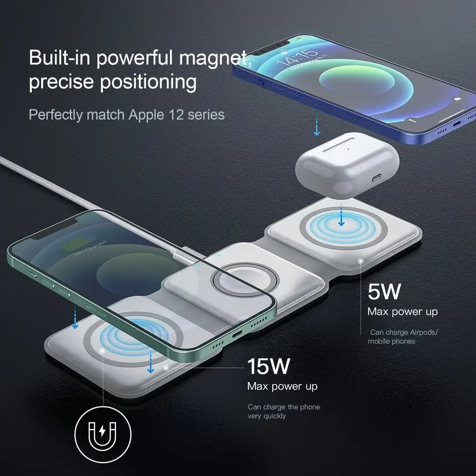 Chargeur Sans Fil Magnétique 3-en-1 | Recharge Rapide et Simultanée